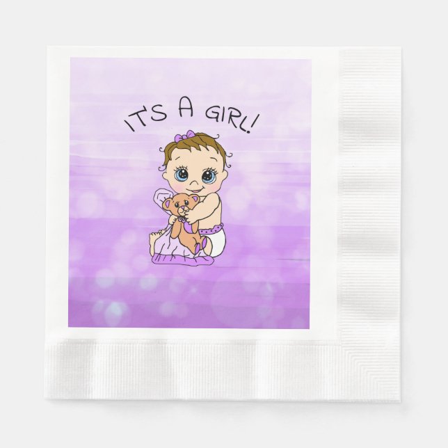 Es ist ein Mädchen, Lila Mädchendusche Napkins Serviette (Vorderseite)