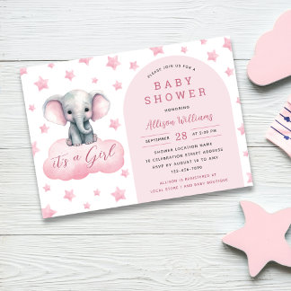 Es ist ein Mädchen | Moderne Pink Elephant Girl Ba Einladung