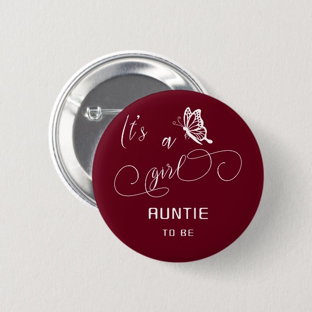 Es ist ein Mädchen Modernes Minimal Butterfly Tant Button (Vorne & Hinten)