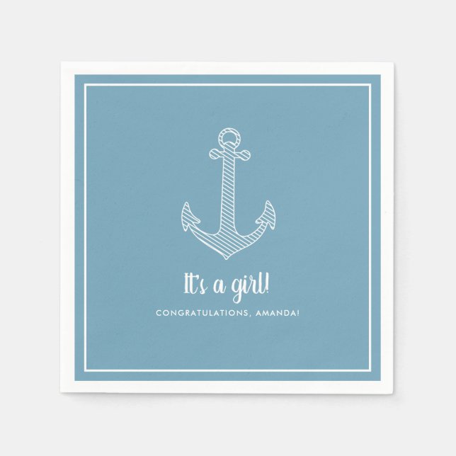 Es ist ein Mädchen Nautical Blue Baby Dusche Napki Serviette (Vorderseite)
