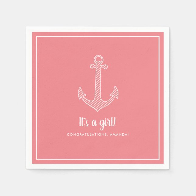 Es ist ein Mädchen Nautical Pink Baby Dusche Napki Serviette (Vorderseite)