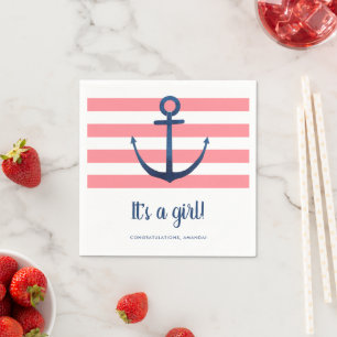 Es ist ein Mädchen Nautical Rosa Navy Baby Shower  Serviette