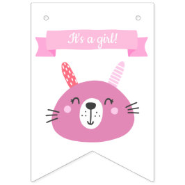 Es ist ein Mädchen! | Niedlich Pink Bunny Kinderge Wimpelkette