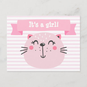 Es ist ein Mädchen! Niedlich Pink Cat Ankündigungspostkarte