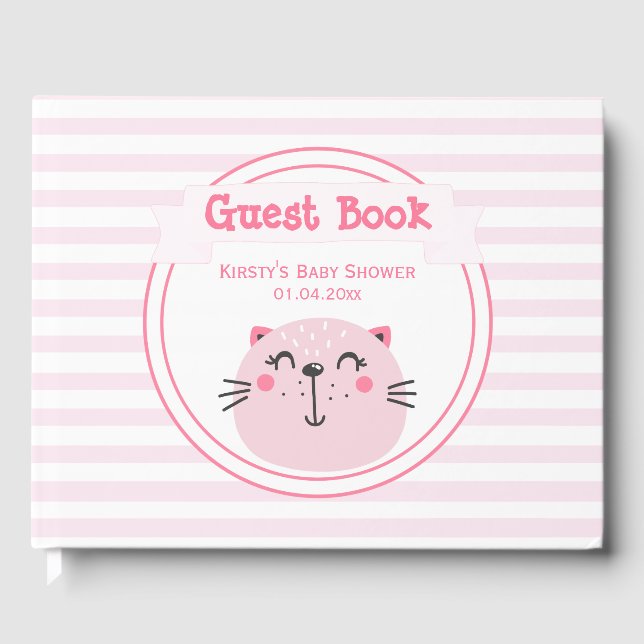 Es ist ein Mädchen! Niedlich Pink Cat - Babydusche Gästebuch (Vorderseite)