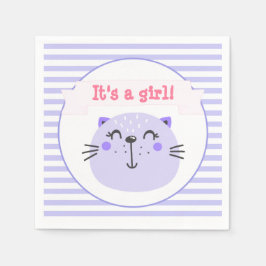 Es ist ein Mädchen | Niedliche Lila Katze | Babydu Serviette