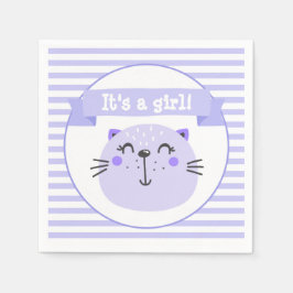Es ist ein Mädchen | Niedliche Lila Katze | Babydu Serviette