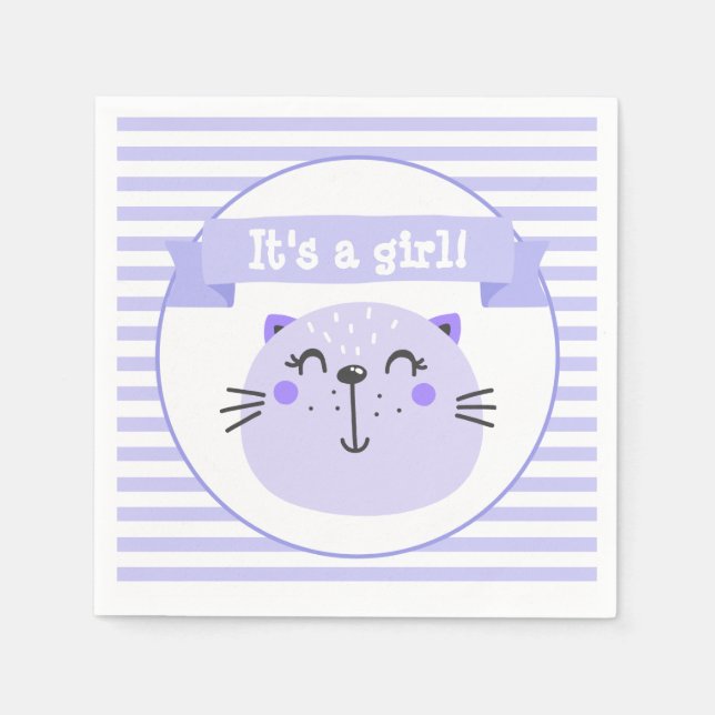 Es ist ein Mädchen | Niedliche Lila Katze | Babydu Serviette (Vorderseite)