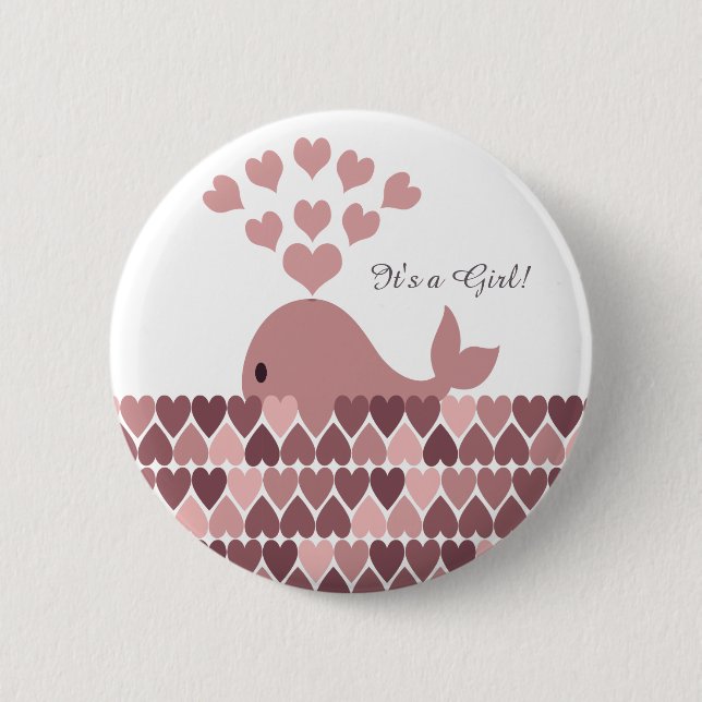 Es ist ein Mädchen! Niedlicher Rosa Whale Button (Vorderseite)