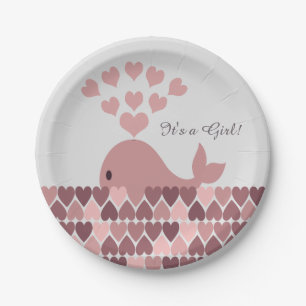 Es ist ein Mädchen! Niedlicher Rosa Whale Pappteller
