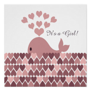 Es ist ein Mädchen! Niedlicher Rosa Whale Poster