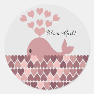 Es ist ein Mädchen! Niedlicher Rosa Whale Runder Aufkleber