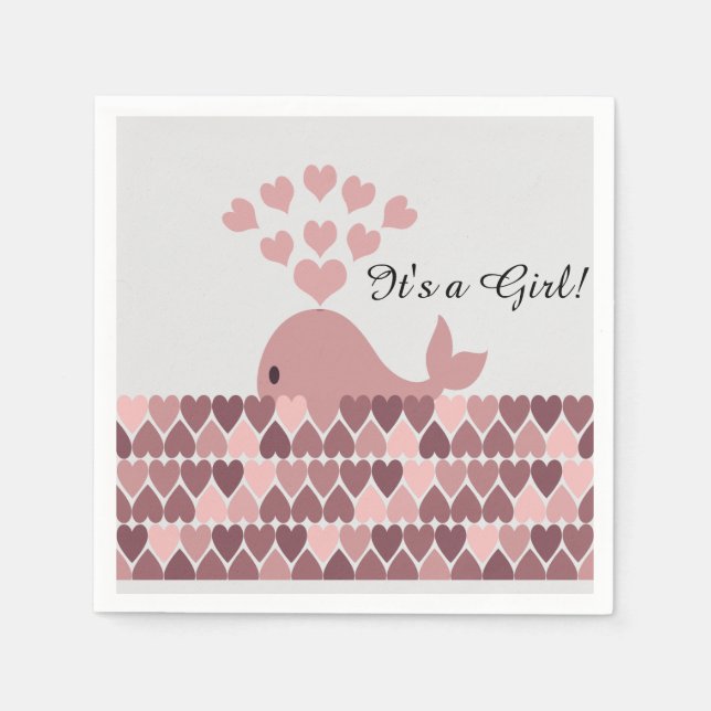Es ist ein Mädchen! Niedlicher Rosa Whale Serviette (Vorderseite)