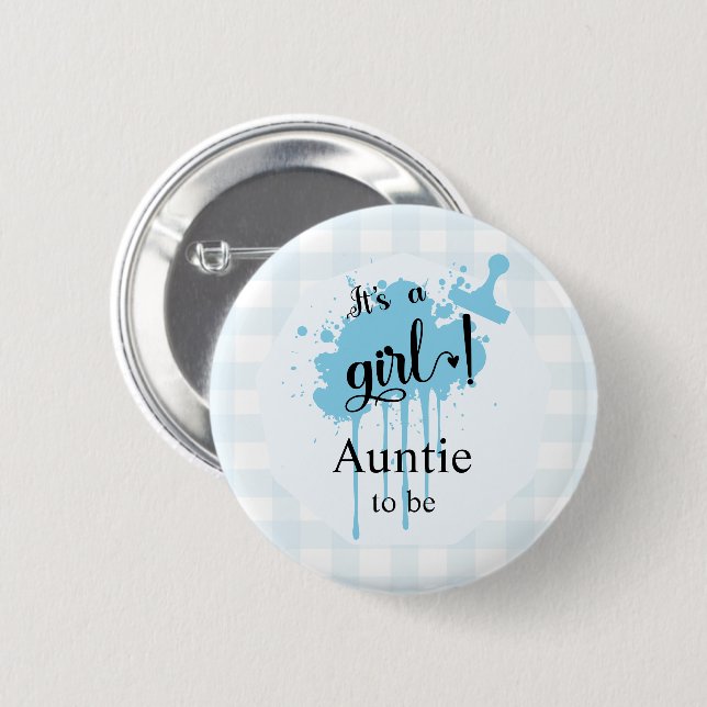 Es ist ein Mädchen! Pastel Blue Gingham Auntie-to- Button (Vorne & Hinten)