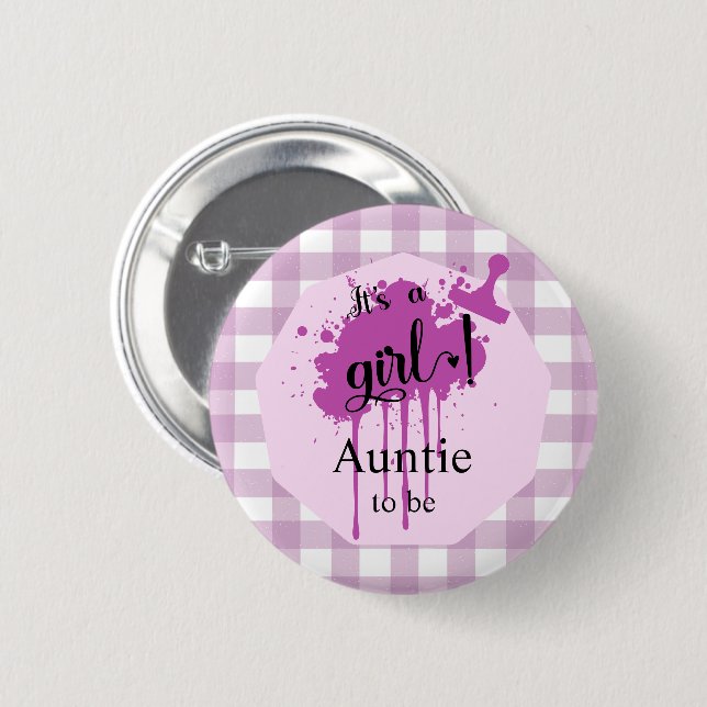 Es ist ein Mädchen! Pastel Lila Gingham Auntie-to- Button (Vorne & Hinten)