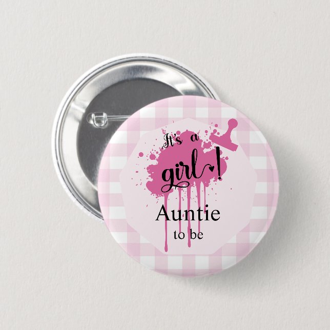 Es ist ein Mädchen! Pastel Pink Gingham Auntie-to- Button (Vorne & Hinten)