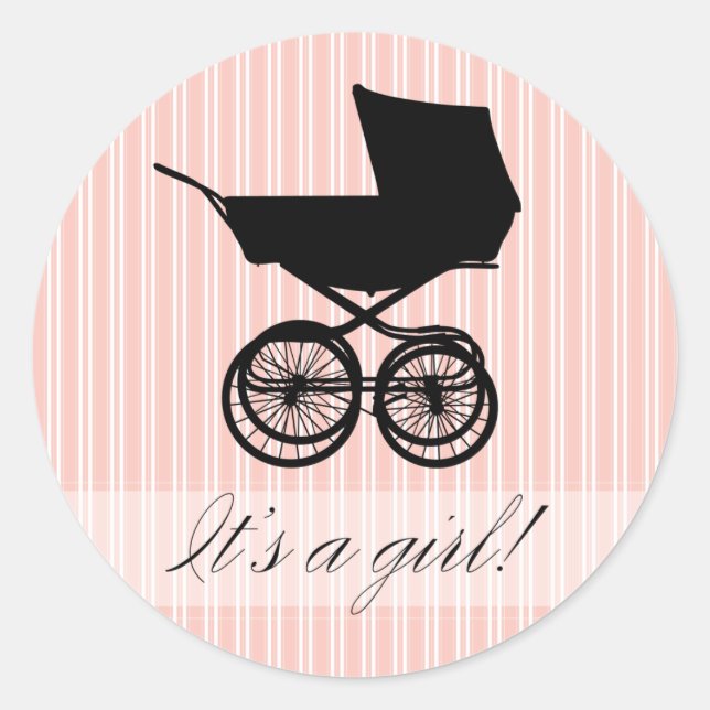 Es ist ein Mädchen! Pink Baby Buggy Aufkleber (Vorderseite)