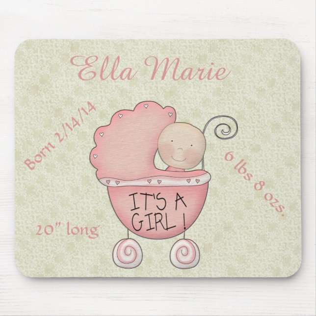 Es ist ein Mädchen! Pink Baby Carriage Mouse Pad Mousepad (Vorne)