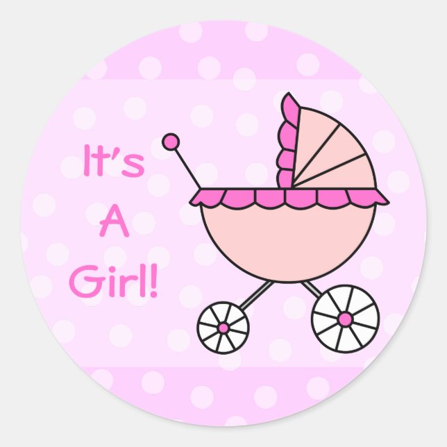 Es ist ein Mädchen! Pink Baby Carriage Runder Aufkleber (Vorderseite)