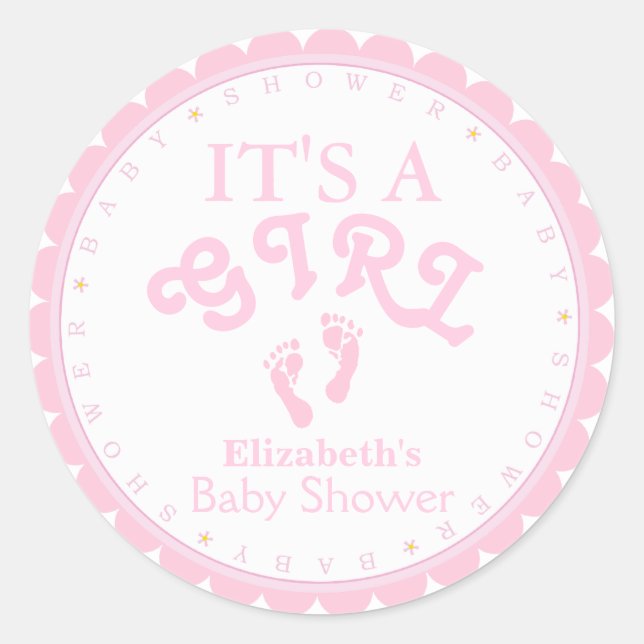 Es ist ein Mädchen-Pink-Baby-Duschvorzug Runder Aufkleber (Vorderseite)