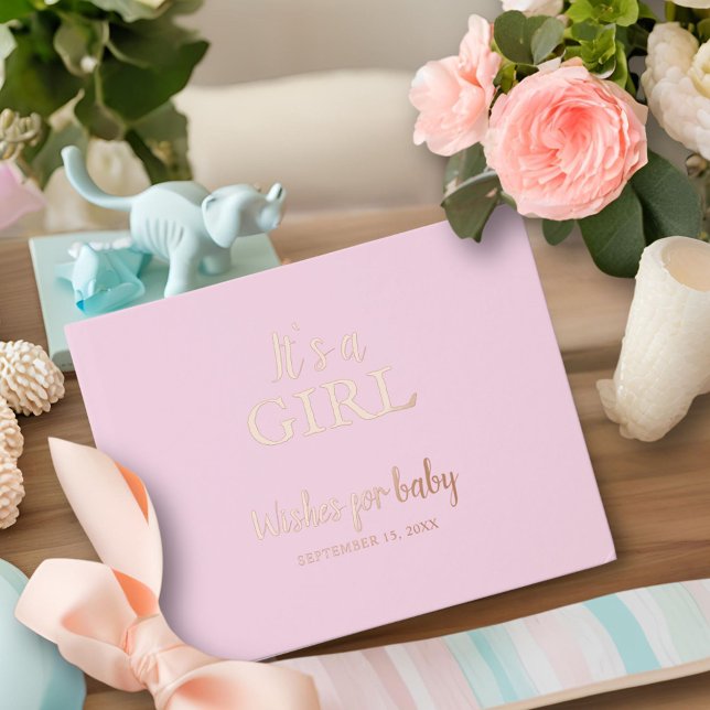 Es ist ein Mädchen Pink Baby Shower Gold Foil Gästebuch (Von Creator hochgeladen)