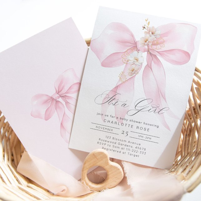 Es ist ein Mädchen Pink Bow Baby Dusche Einladung (Von Creator hochgeladen)