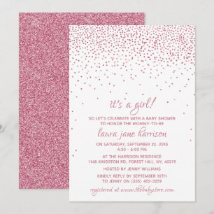 Es ist ein Mädchen! Pink Glitzer Confetti Babydusc Einladung