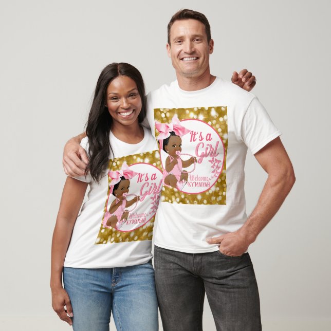 Es ist ein Mädchen Pink & Gold Ethnic Baby Dusche  T-Shirt (Unisex)