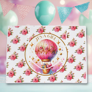 Es ist ein Mädchen   Pink Hot Air Ballon Babydusch Große Geschenktüte