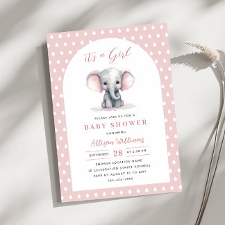 Es ist ein Mädchen | Pink Niedlich Elephant Girl B Einladung