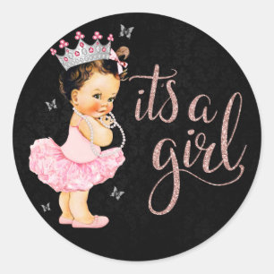 Es ist ein Mädchen Prinzessin Mädchen Baby Shower Runder Aufkleber
