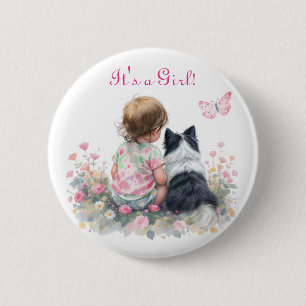 Es ist ein Mädchen Rosa Baby- und Welpen-Babypar Button