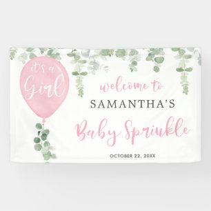 Es ist ein Mädchen rosa Ballon Eukalyptus Baby Spr Banner