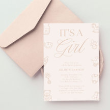 Es ist ein Mädchen Rosa handgezeichnete Babyparty