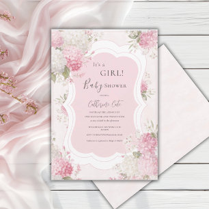 Es ist ein Mädchen Rosa Hortensien Florale Elegant Einladung