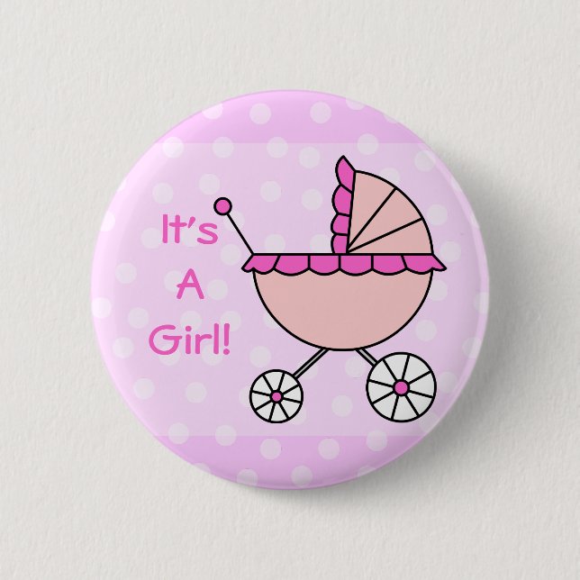 Es ist ein Mädchen! Rosa Kinderwagen Button (Vorderseite)