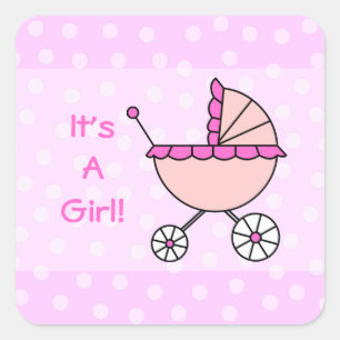 Es ist ein Mädchen! Rosa Kinderwagen Quadratischer Aufkleber