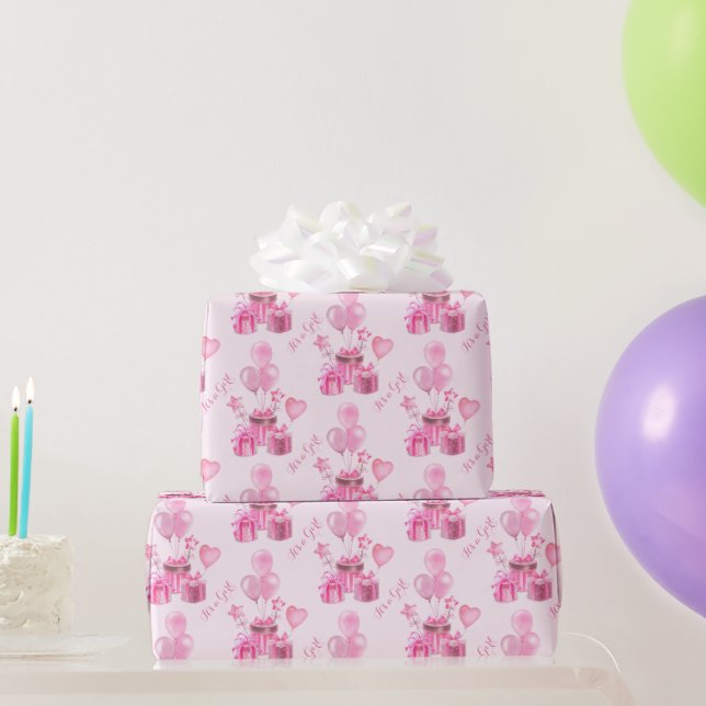 Es ist ein Mädchen rosa mit Ballons personalisiert Geschenkpapier (Partygeschenke)
