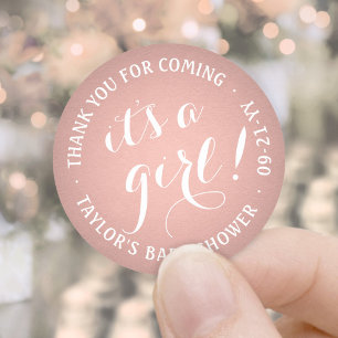 Es ist ein Mädchen! Rosa Rose Gold Faux Folie Baby Runder Aufkleber