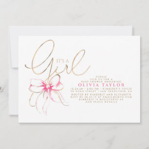 Es ist ein Mädchen Rosa und Gold Elegante Babypart Einladung