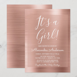 Es ist ein Mädchen! - Rose Gold Foil Babydusche Einladung