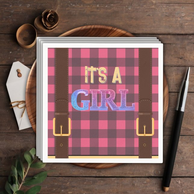 Es ist ein Mädchen Rustic Lumberjack Flannel Baby  Serviette (Von Creator hochgeladen)