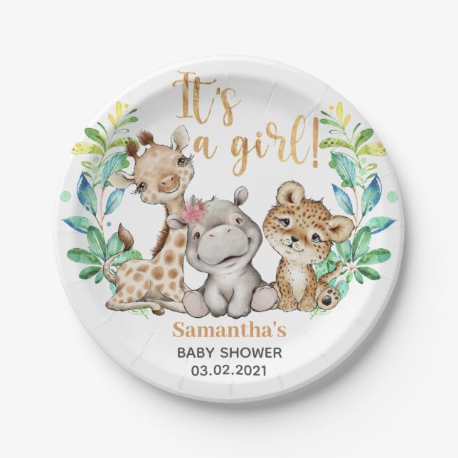 Es ist ein Mädchen! Safari Baby Shower Pappteller (Vorderseite)
