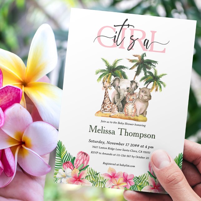 Es ist ein Mädchen Safari Wild Tropical Floral Bab Einladung (Von Creator hochgeladen)