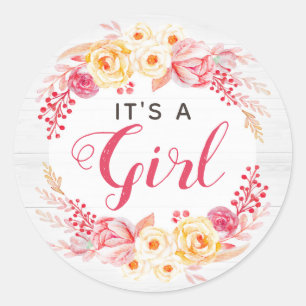 Es ist ein Mädchen Shabby Chic Rustikale Florale B Runder Aufkleber