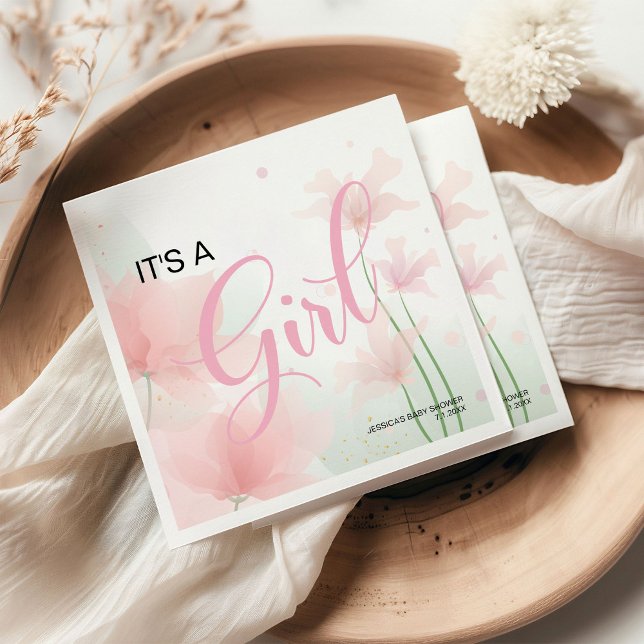 Es ist ein Mädchen Soft Blush Rosa Blumen  Serviette (Von Creator hochgeladen)
