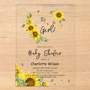 Es ist ein Mädchen! Sonnenblumen Frame Baby Dusche Acryleinladungen