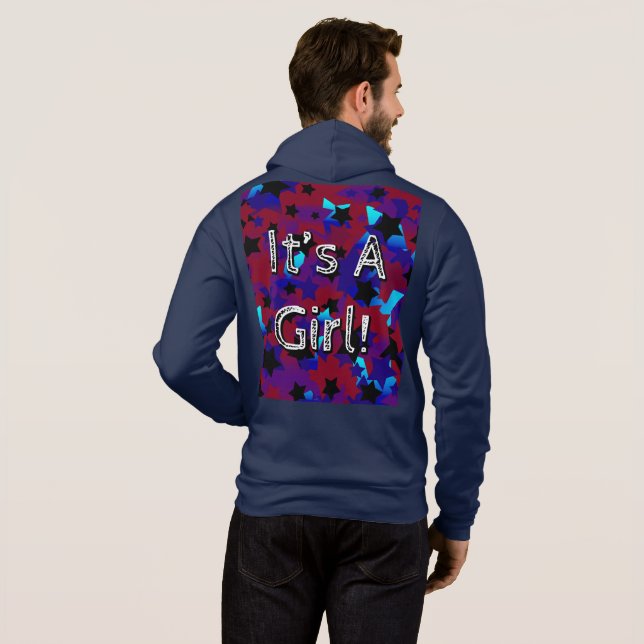 Es ist ein Mädchen! Sterne in Dunkelrot und Blues Hoodie (Schwarz voll)