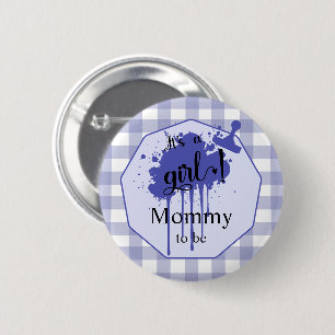 Es ist ein Mädchen Süße Pastell-Navy-Gingham-Mama- Button