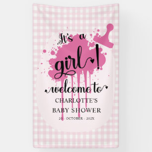 Es ist ein Mädchen Süße Pastell-Rosa Gingham-Baby- Banner